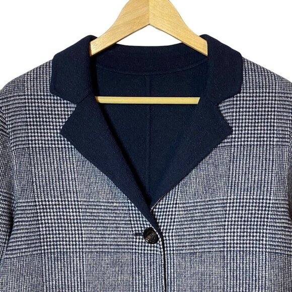 Schneiders of Salzburg Women's Reversible Alima Wool Coat Glen Plaid Navy Wht 8 - Picture 4 of 14